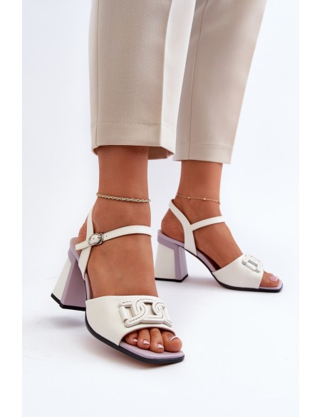 Elegant High-Heeled Sandals with White Ornament D&A MR38-156
