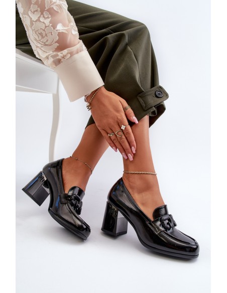 Women's Black Patent Leather Pumps with Stiletto Heel D&A MR38-973