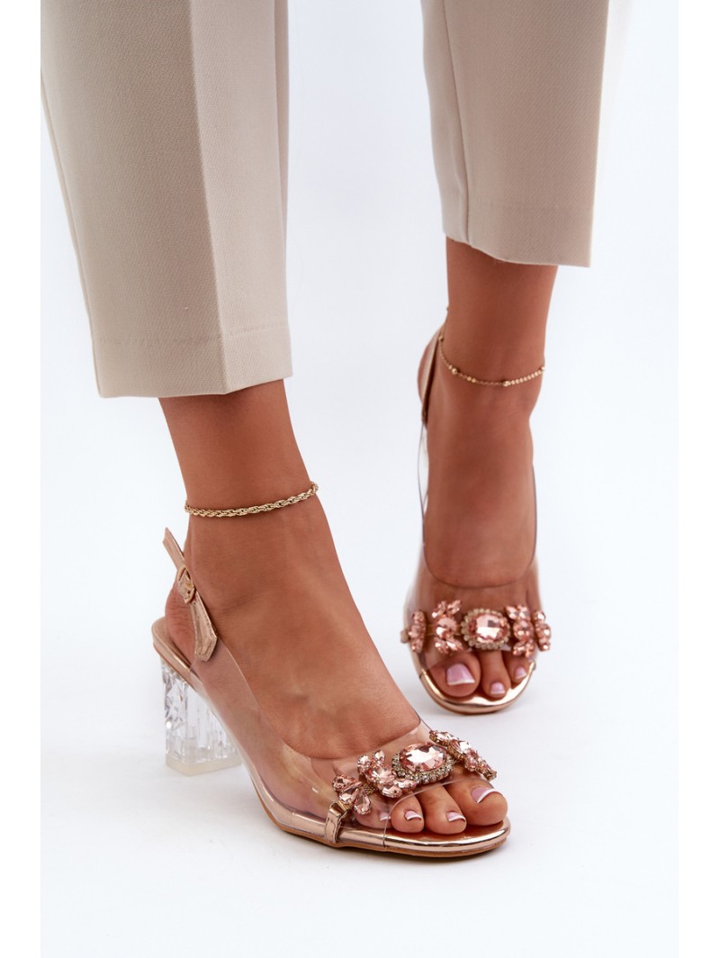 Elegant Sandals with Decorations Pink Gold D&A MR38-444