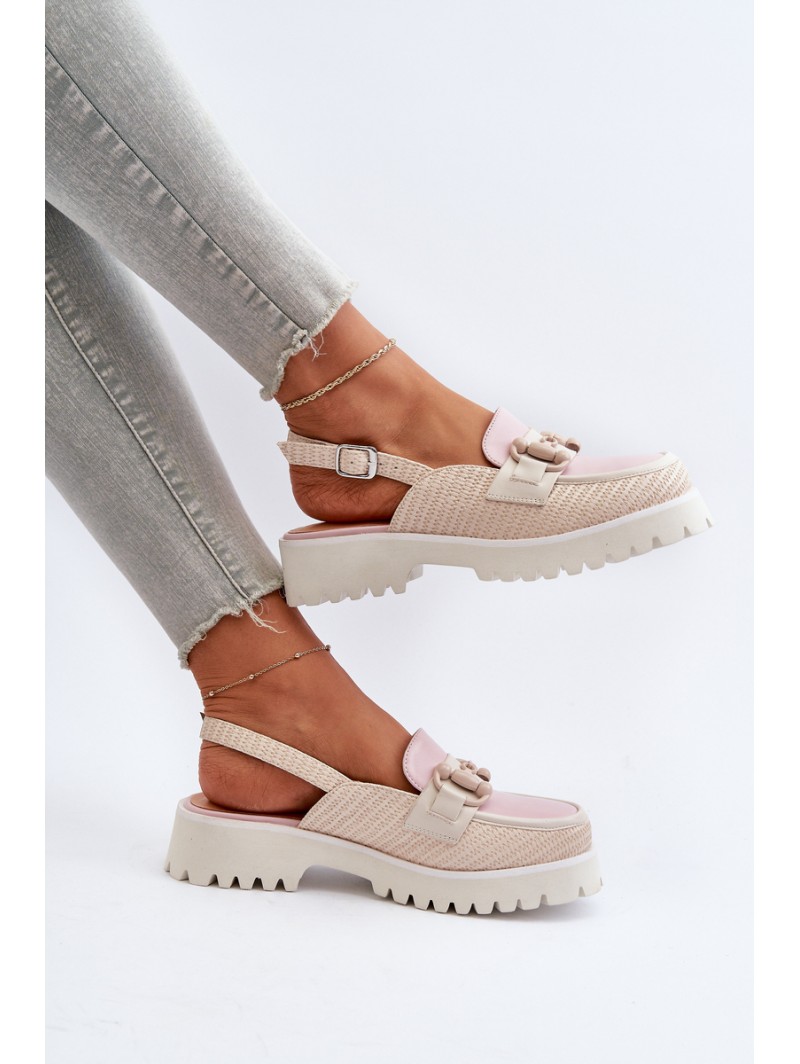 Women's Flat Heeled Sandals with Beige Ornament D&A MR38-656