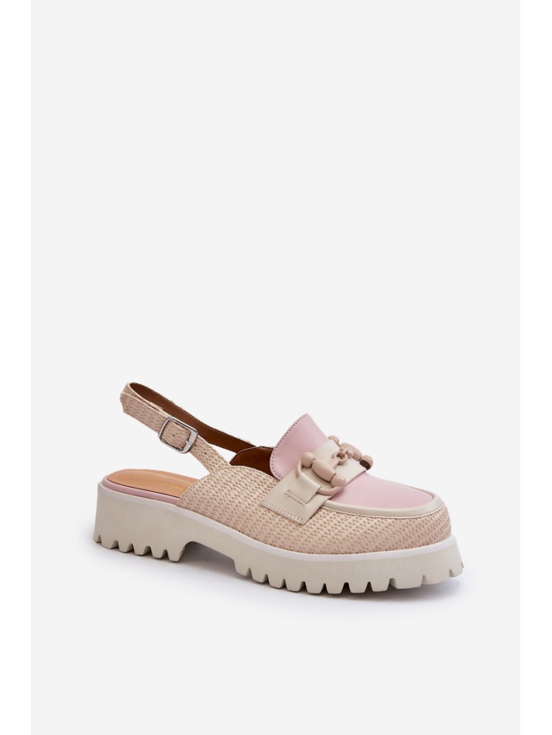 Women's Flat Heeled Sandals with Beige Ornament D&A MR38-656
