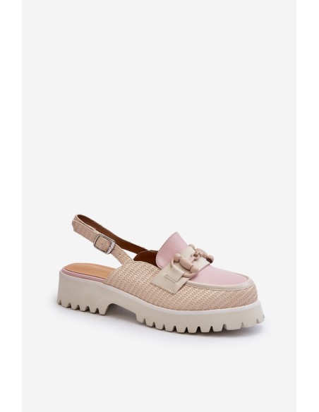 Women's Flat Heeled Sandals with Beige Ornament D&A MR38-656
