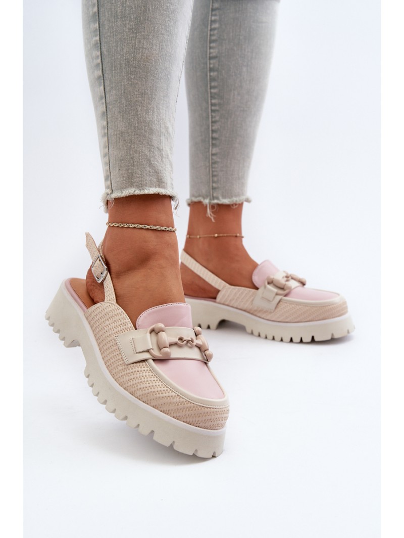 Women's Flat Heeled Sandals with Beige Ornament D&A MR38-656