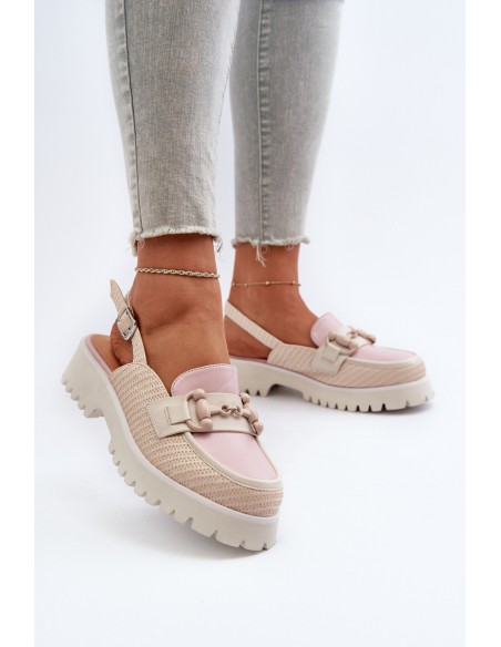 Women's Flat Heeled Sandals with Beige Ornament D&A MR38-656