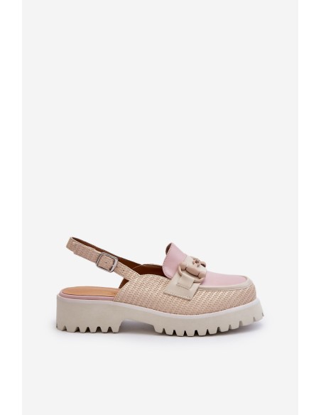 Women's Flat Heeled Sandals with Beige Ornament D&A MR38-656
