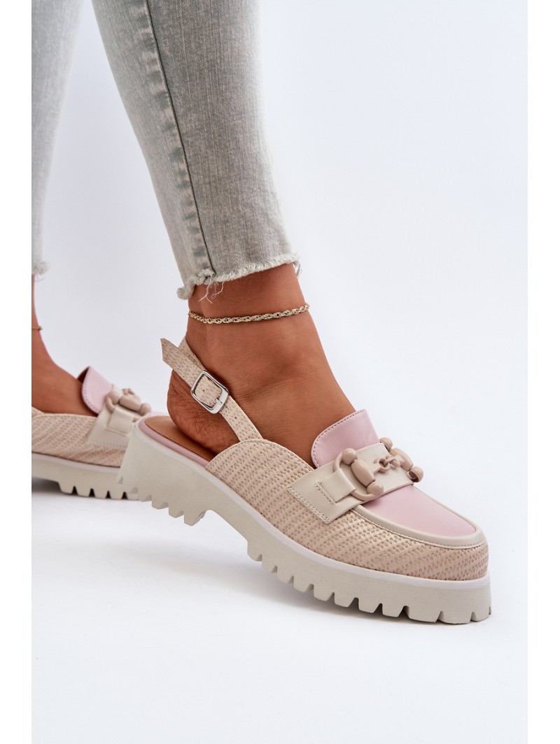 Women's Flat Heeled Sandals with Beige Ornament D&A MR38-656
