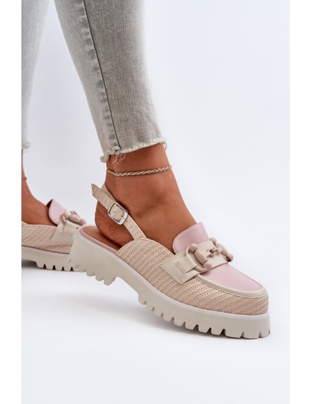 Women's Flat Heeled Sandals with Beige Ornament D&A MR38-656