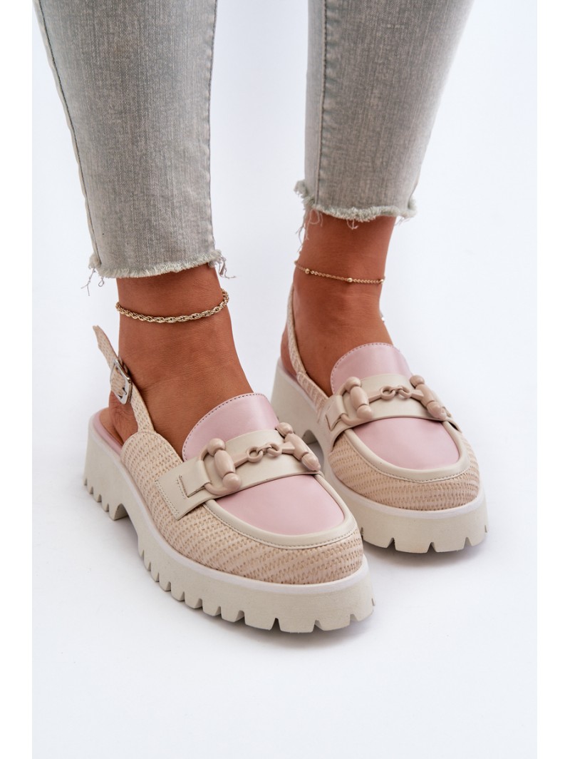 Women's Flat Heeled Sandals with Beige Ornament D&A MR38-656