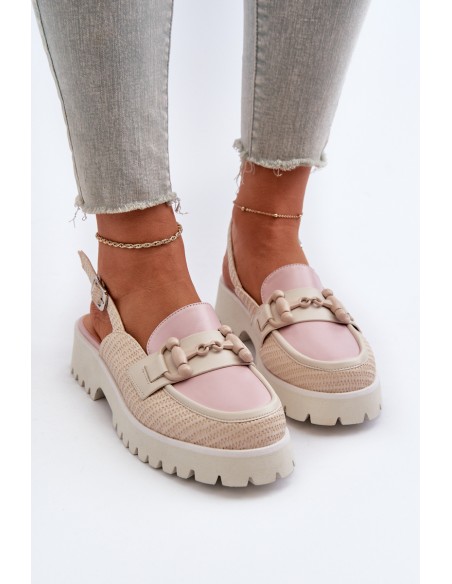 Women's Flat Heeled Sandals with Beige Ornament D&A MR38-656