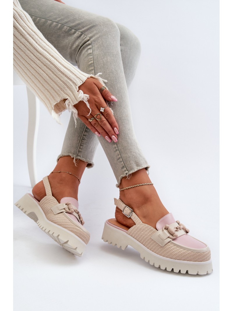 Women's Flat Heeled Sandals with Beige Ornament D&A MR38-656