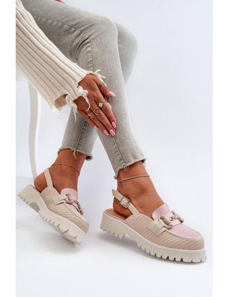 Women's Flat Heeled Sandals with Beige Ornament D&A MR38-656