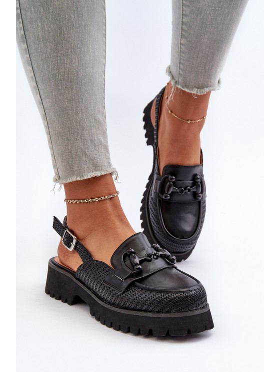 Women's Flat Heel Sandals with Decoration Black D&A MR38-656