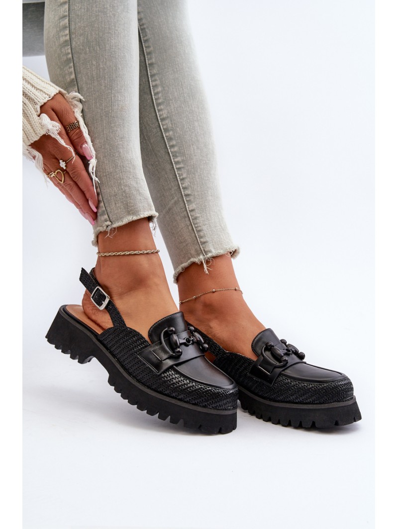 Women's Flat Heel Sandals with Decoration Black D&A MR38-656