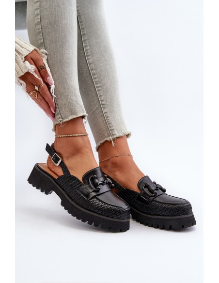 Women's Flat Heel Sandals with Decoration Black D&A MR38-656