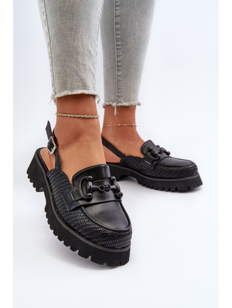 Women's Flat Heel Sandals with Decoration Black D&A MR38-656