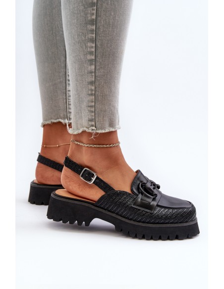 Women's Flat Heel Sandals with Decoration Black D&A MR38-656