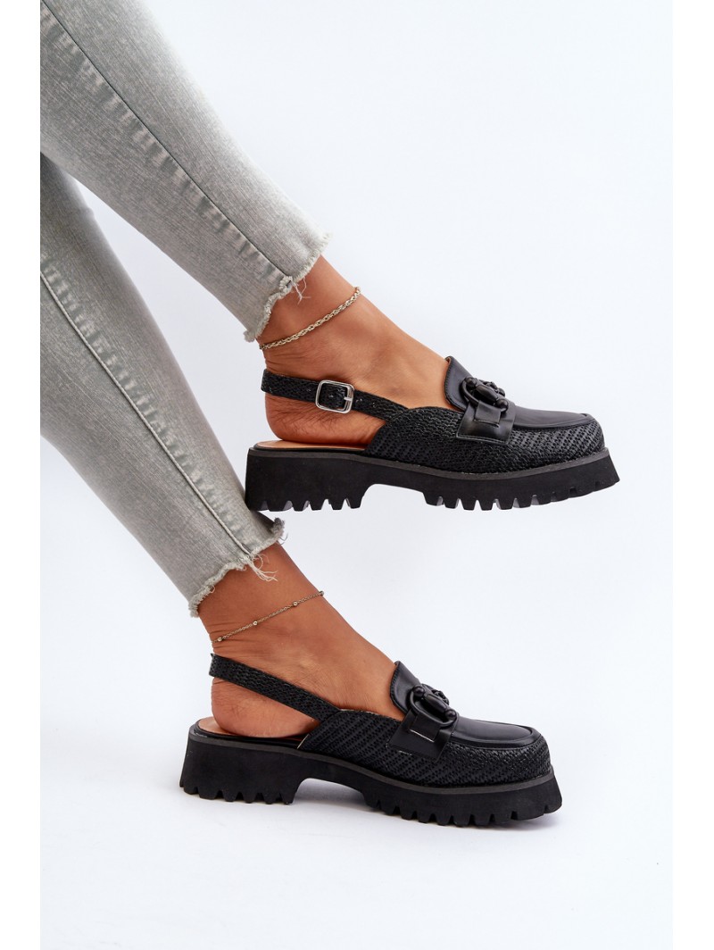 Women's Flat Heel Sandals with Decoration Black D&A MR38-656