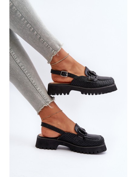 Women's Flat Heel Sandals with Decoration Black D&A MR38-656