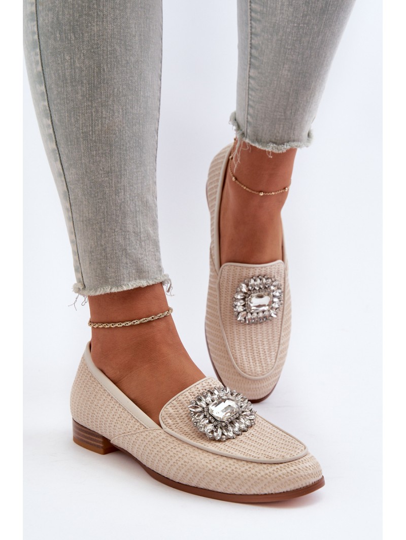 Women's Flat Heel Loafers with Buckle Beige D&A MR38-676