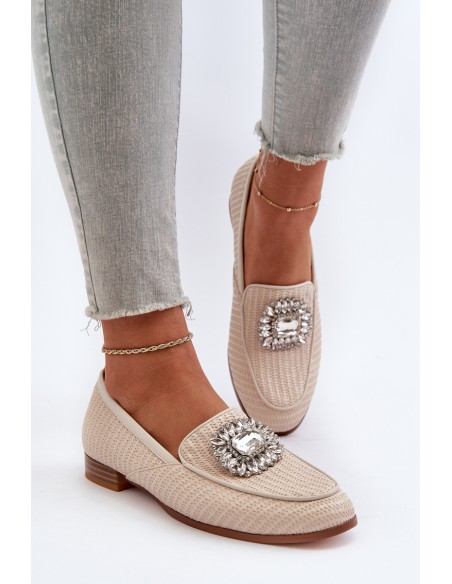 Women's Flat Heel Loafers with Buckle Beige D&A MR38-676