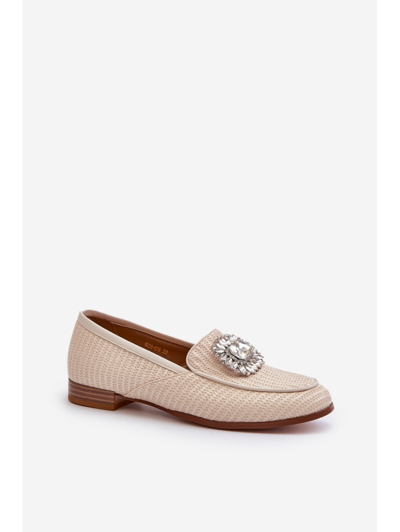 Women's Flat Heel Loafers with Buckle Beige D&A MR38-676