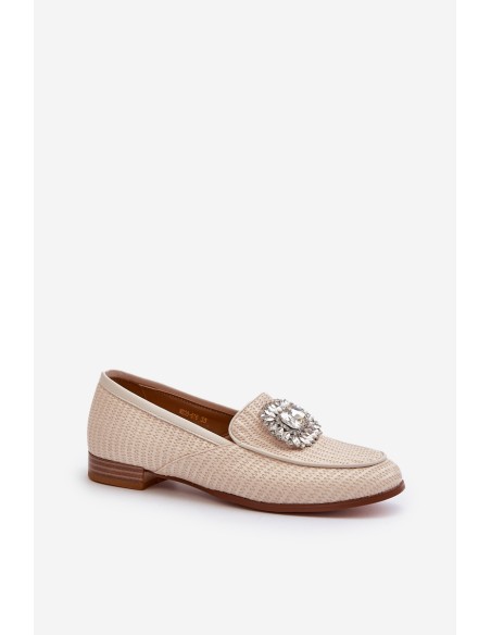 Women's Flat Heel Loafers with Buckle Beige D&A MR38-676