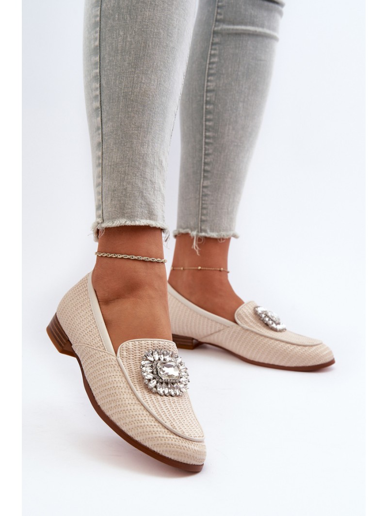 Women's Flat Heel Loafers with Buckle Beige D&A MR38-676
