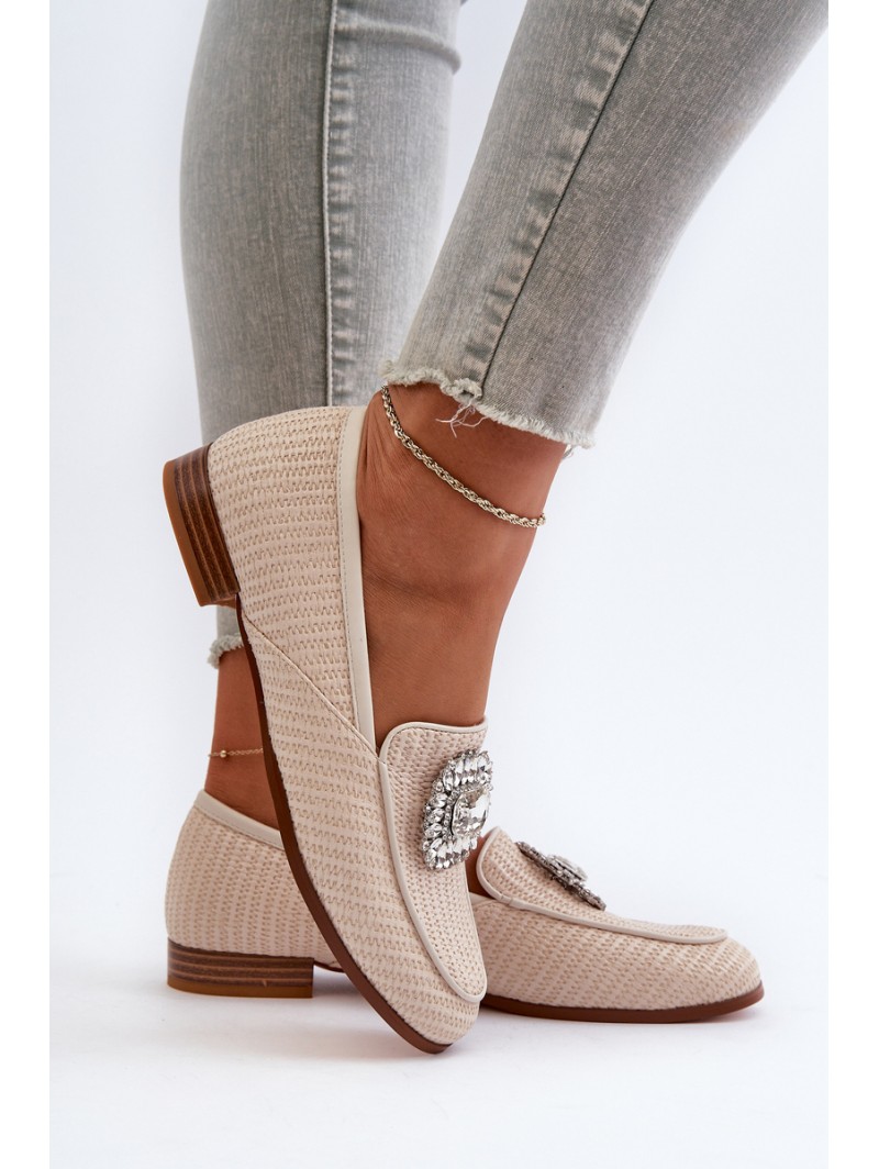 Women's Flat Heel Loafers with Buckle Beige D&A MR38-676