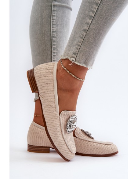 Women's Flat Heel Loafers with Buckle Beige D&A MR38-676