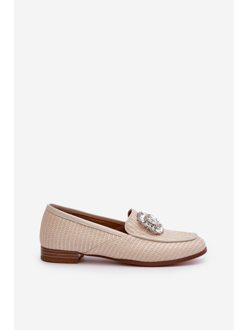 Women's Flat Heel Loafers with Buckle Beige D&A MR38-676