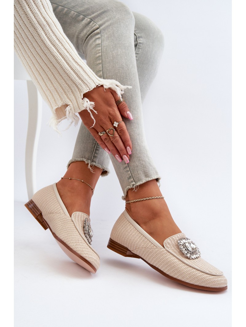 Women's Flat Heel Loafers with Buckle Beige D&A MR38-676