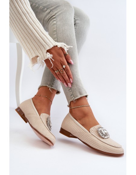 Women's Flat Heel Loafers with Buckle Beige D&A MR38-676