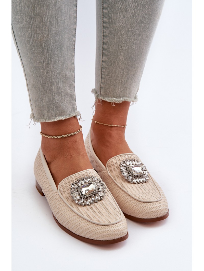 Women's Flat Heel Loafers with Buckle Beige D&A MR38-676
