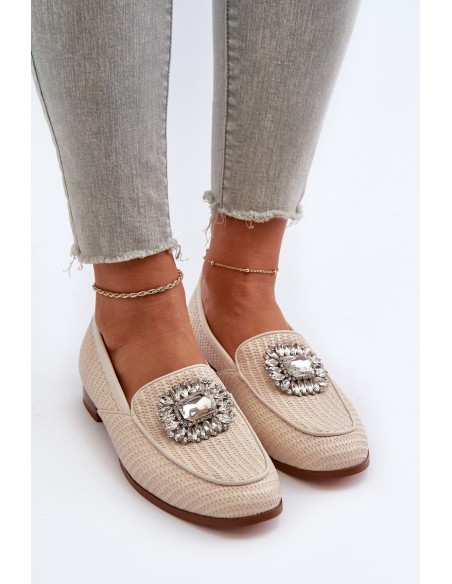 Women's Flat Heel Loafers with Buckle Beige D&A MR38-676