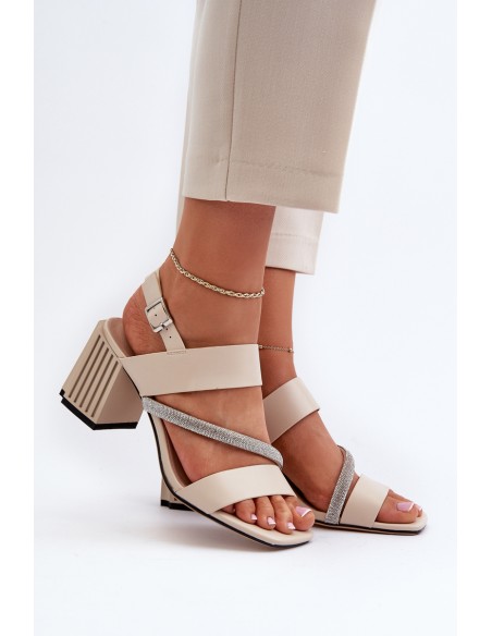 Women's Elegant Sandals with Stiletto Heel Beige D&A MR38-549