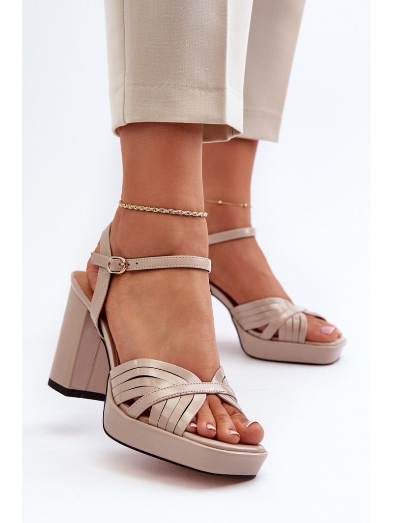 Beige D&A MR38-668 Women's Patent Leather Sandals with Heel
