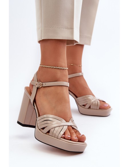 Beige D&A MR38-668 Women's Patent Leather Sandals with Heel