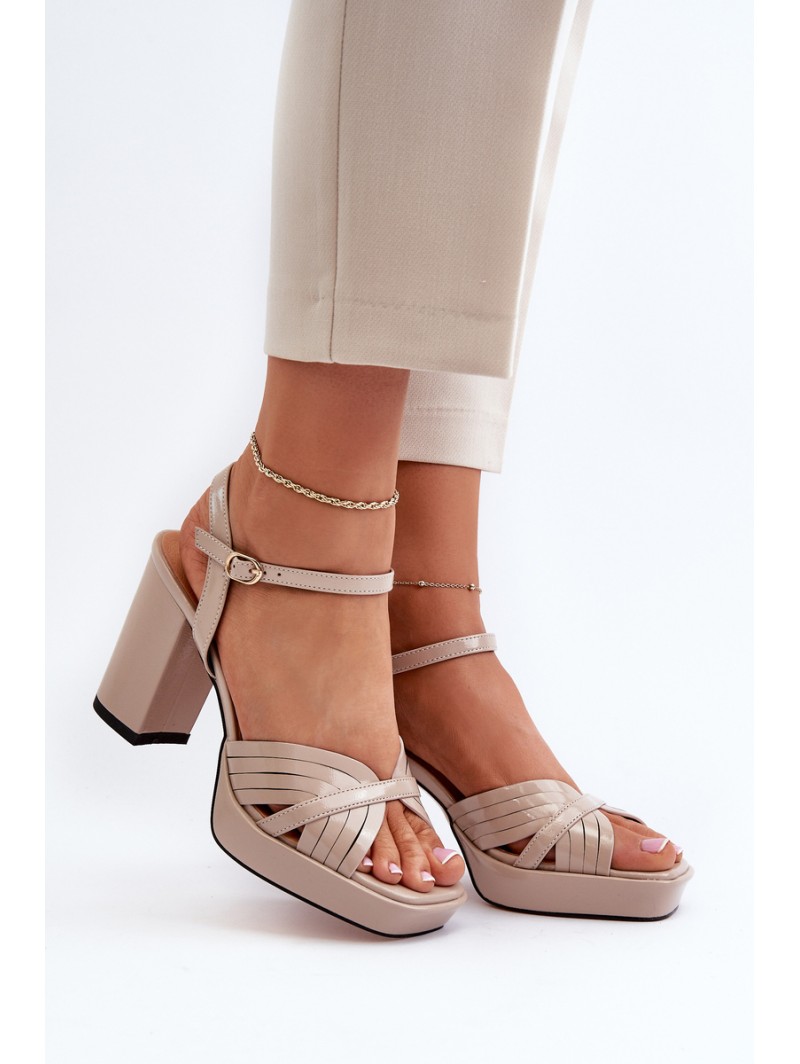 Beige D&A MR38-668 Women's Patent Leather Sandals with Heel