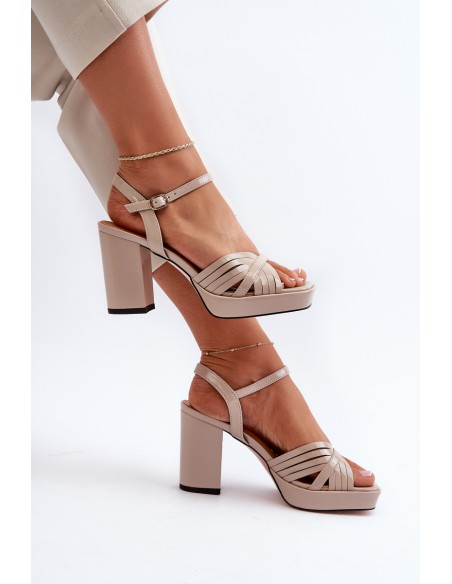 Beige D&A MR38-668 Women's Patent Leather Sandals with Heel