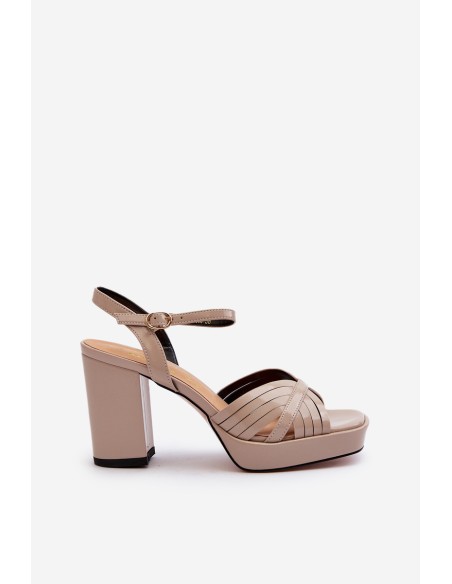 Beige D&A MR38-668 Women's Patent Leather Sandals with Heel
