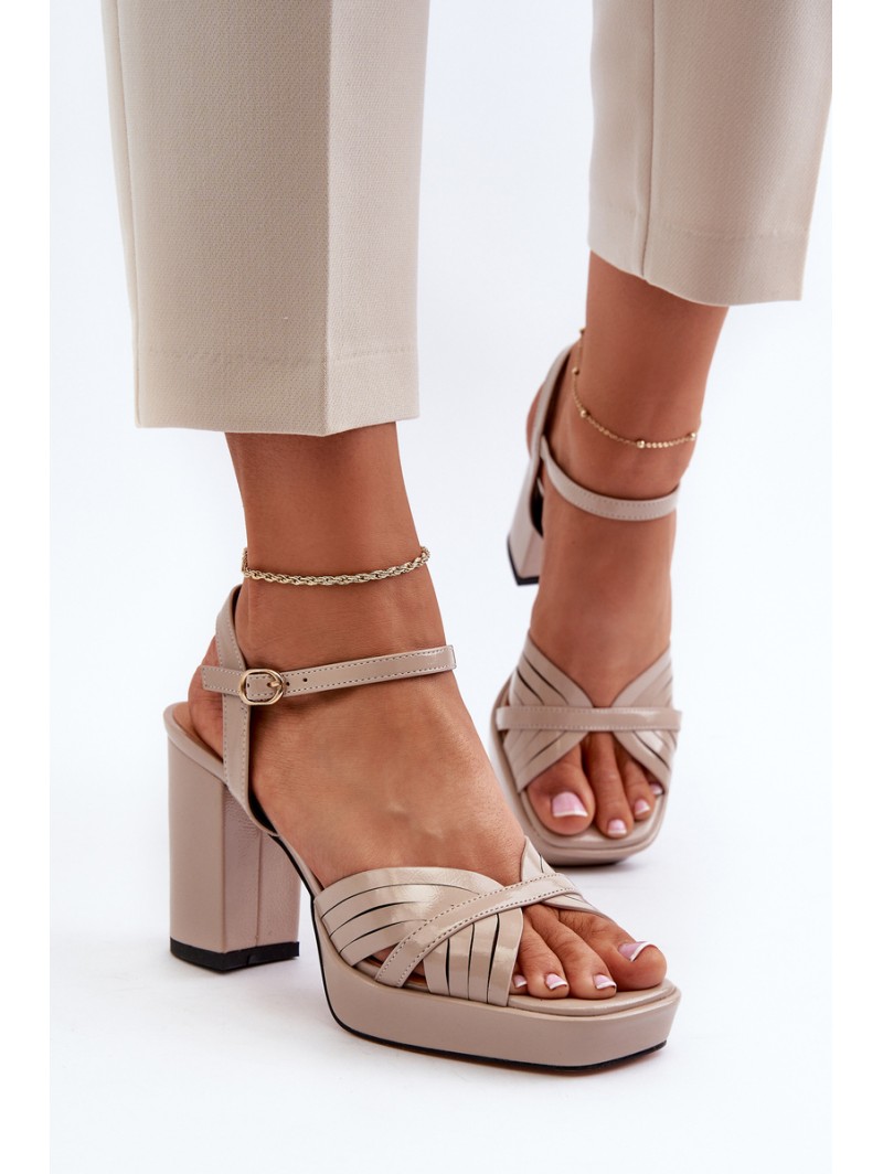 Beige D&A MR38-668 Women's Patent Leather Sandals with Heel