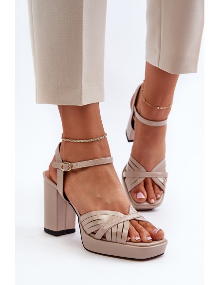 Beige D&A MR38-668 Women's Patent Leather Sandals with Heel