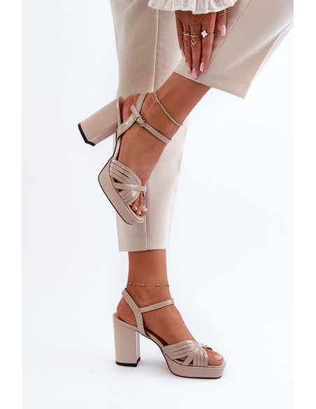 Beige D&A MR38-668 Women's Patent Leather Sandals with Heel