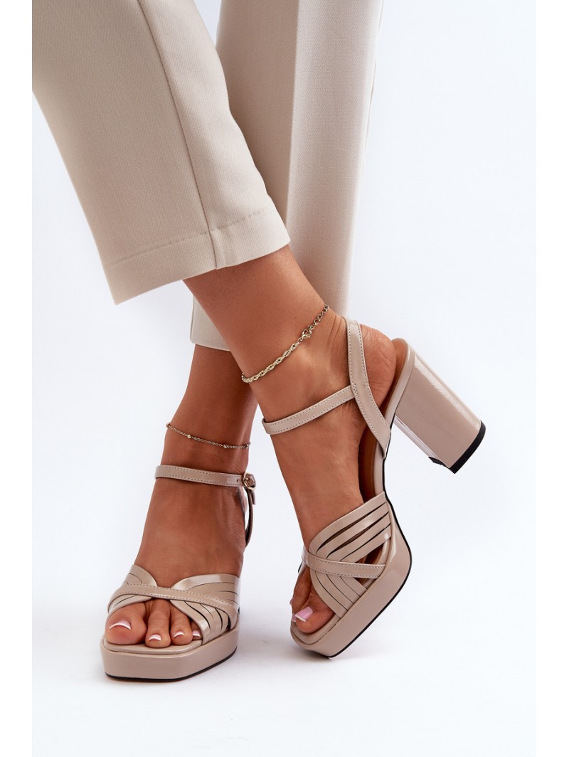Beige D&A MR38-668 Women's Patent Leather Sandals with Heel
