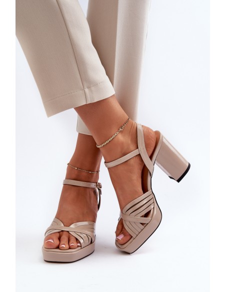 Beige D&A MR38-668 Women's Patent Leather Sandals with Heel