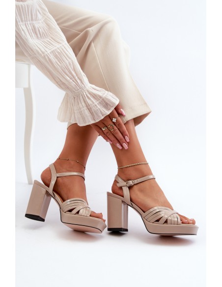 Beige D&A MR38-668 Women's Patent Leather Sandals with Heel