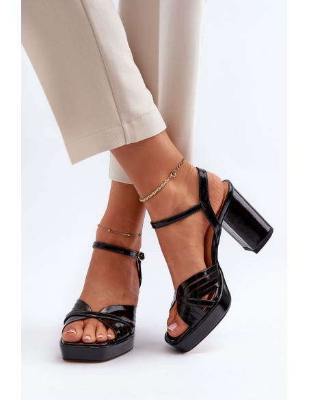 Black Women's Patent Sandals with Stiletto Heel D&A MR38-668