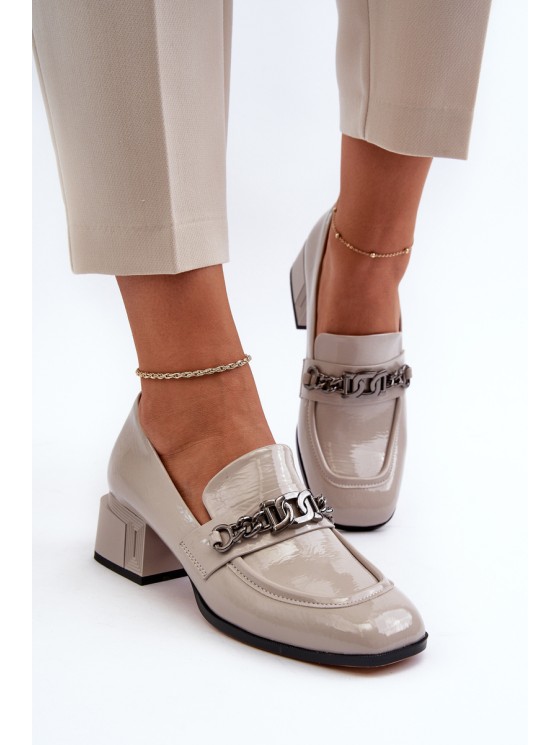 Grey Patent Leather Court Shoes with Block Heel S.Barski MR38-960