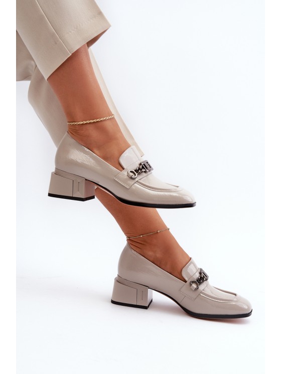Grey Patent Leather Court Shoes with Block Heel S.Barski MR38-960 2