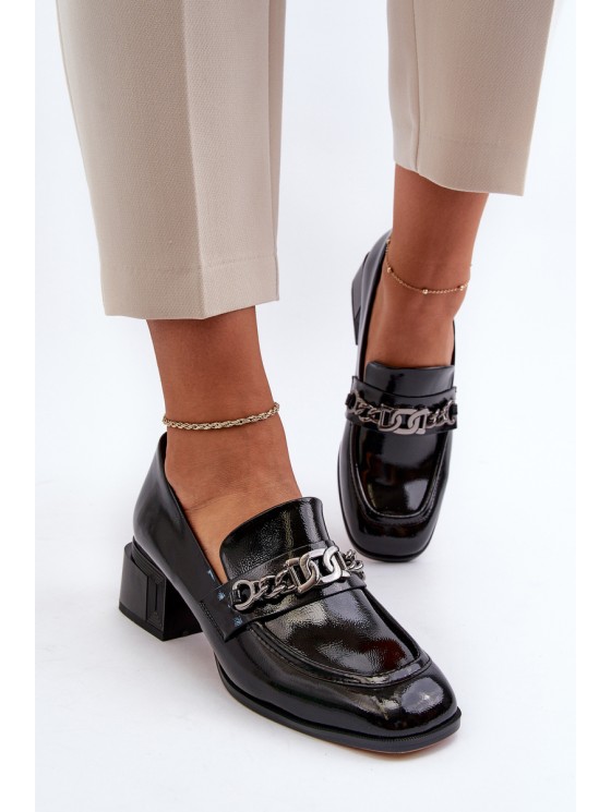 Black Patent Leather Court Shoes with Block Heel S.Barski MR38-960